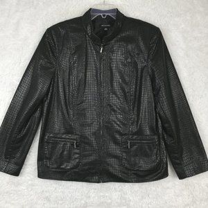 Notations Womens Jacket Snake Print Black Mandarin Collar Full Zip‎ Lined XL